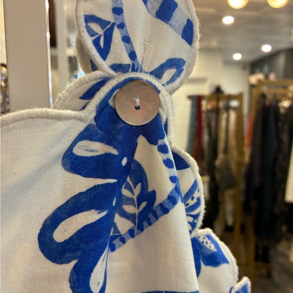 Farm Rio Flowerful Birds Cutout Midi Dress in a blue and white colorway size XL - Picture 3 of 5